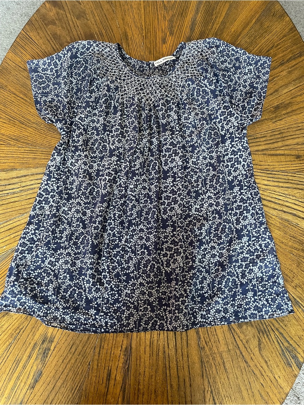 Ulla Johnson Navy and White Floral Silk Blouse